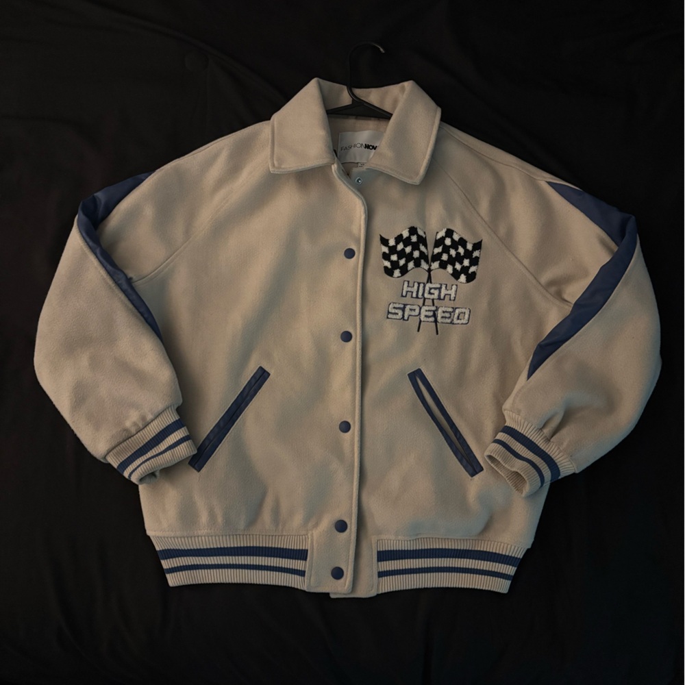High Speed Varsity Jacket with Blue Accents